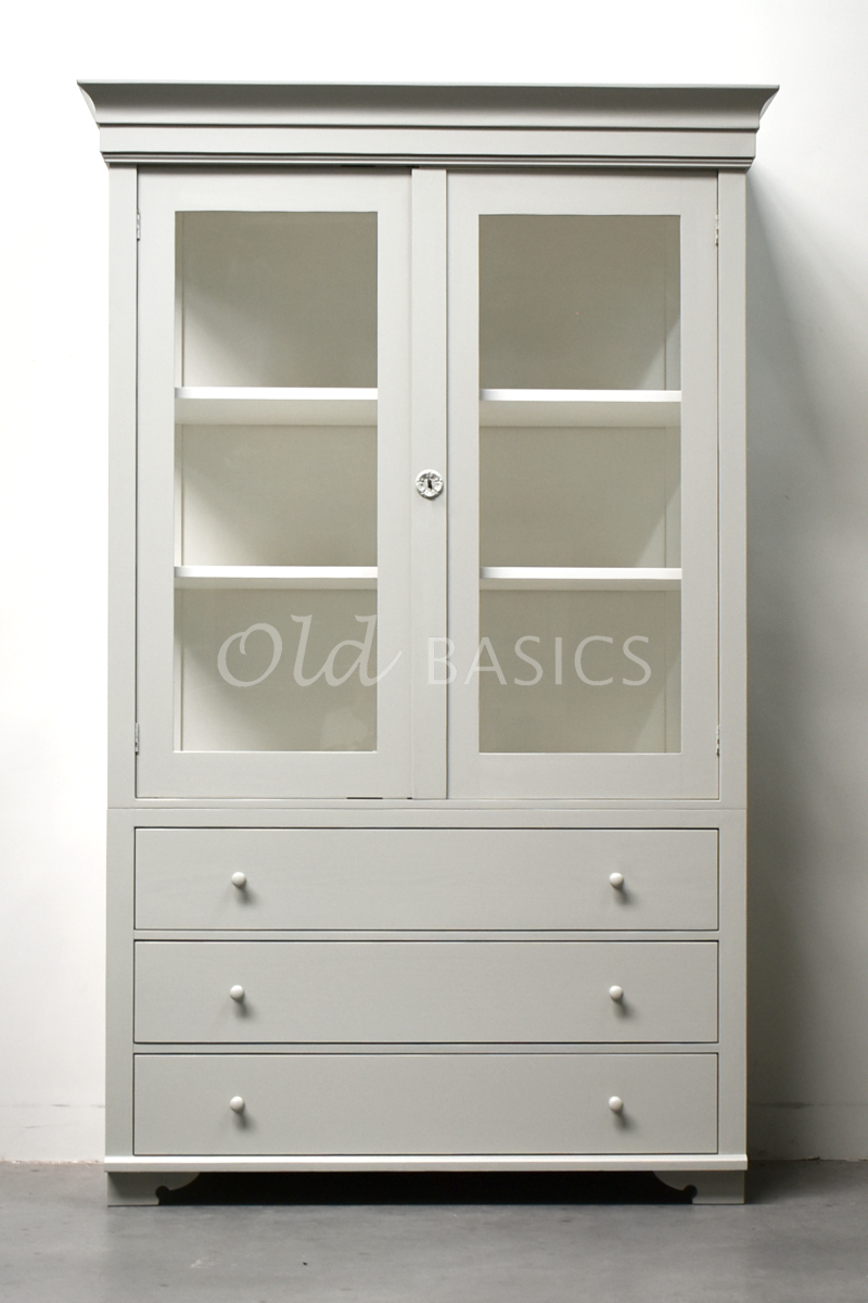 Detail van Zweedse vitrinekast, 2 deuren, RAL7032, grijs, materiaal hout